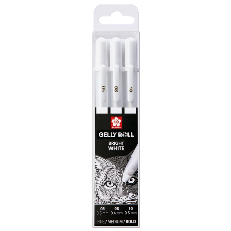 SAKURA stylo gel Gelly Roll, blanc, 0,5 mm, lot de 3
